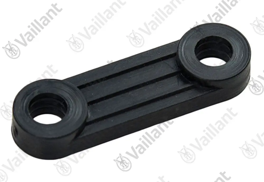 Gummiblock von Vaillant mit zwei Löchern, länglicher Form und gerillter Oberflächenstruktur. Ideal zur Verbindung oder Befestigung in Heizungsanlagen.